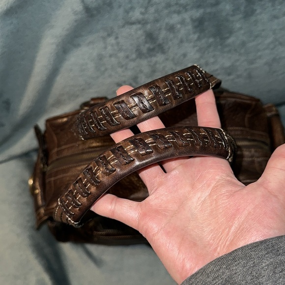 Coach distressed leather studded bag with side buckle magnetic button pockets π - Picture 2 of 14